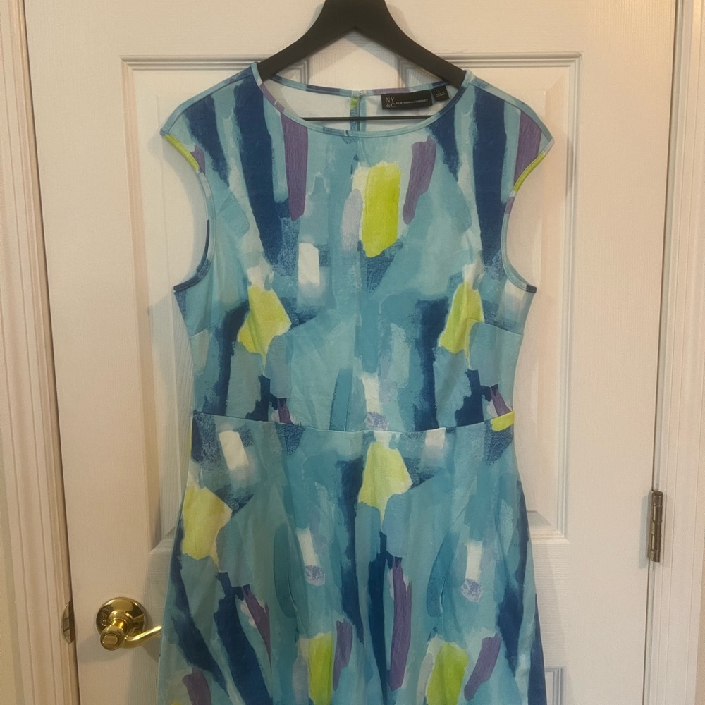 New York & Company Blue Abstract Midi Dress